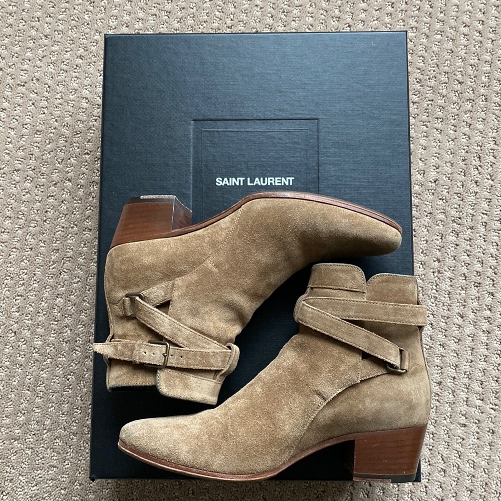Saint Laurent Tan Suede Ankle Boots